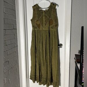 Green embroidered dress